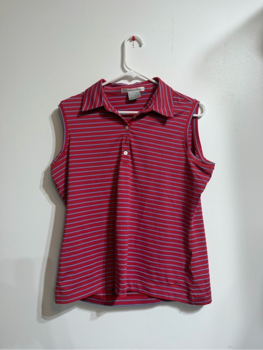 Nike Golf Red & Blue Striped Sleeveless Fit Dry Polo Shirt Women's Size L (12-14